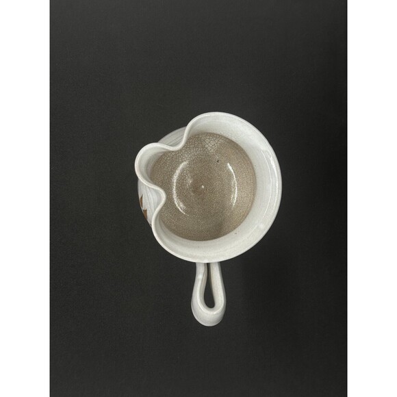Handmade Studio Pottery Creamer Crackle Glaze Tan Leaves Cream Pinch Pot Pitcher - Picture 6 of 10